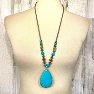 Unsigned Silver Tone Long Snake Chain Faux Turquoise Southwestern Necklace